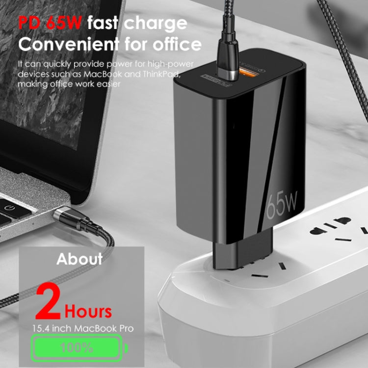 A502 65W USB-C/Type-C+USB Dual Port GaN Charger QC3.0 Laptop Universal Charger, EU Plug Black����...
