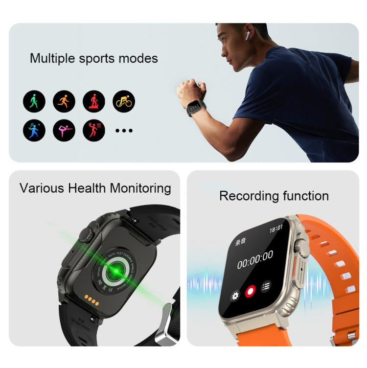A70 1.96 Inch Health Monitoring Multifunctional IP68 Waterproof Bluetooth Call Smart Watch, Black...