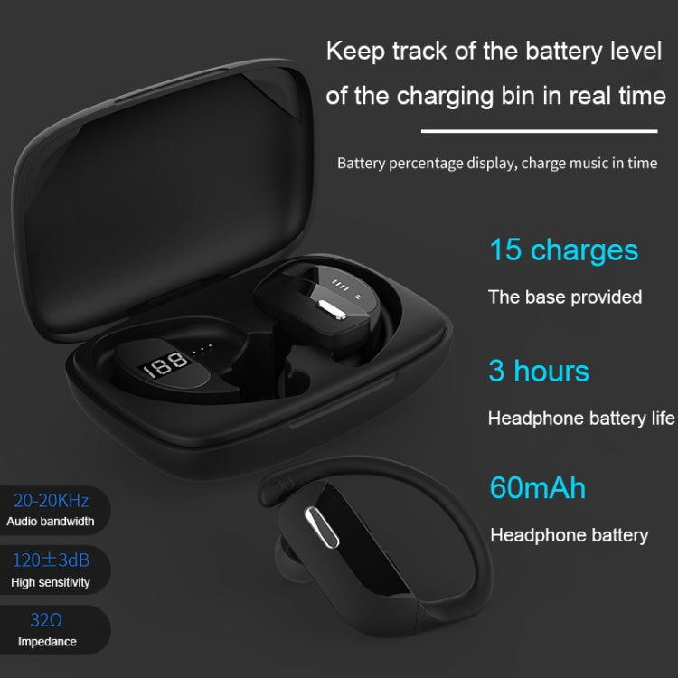 TWS Ear-mounted Noise Reduction LED Dual-battery Display Bluetooth Earphones, T16 (Black)��������...