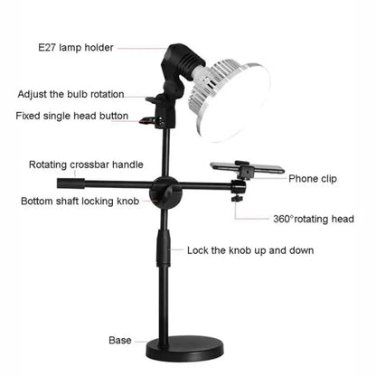 Mushroom Fill Light + Desktop Overhead Photography Stand Kit for Photo/Video, 90W 155mm, 80W 120mm