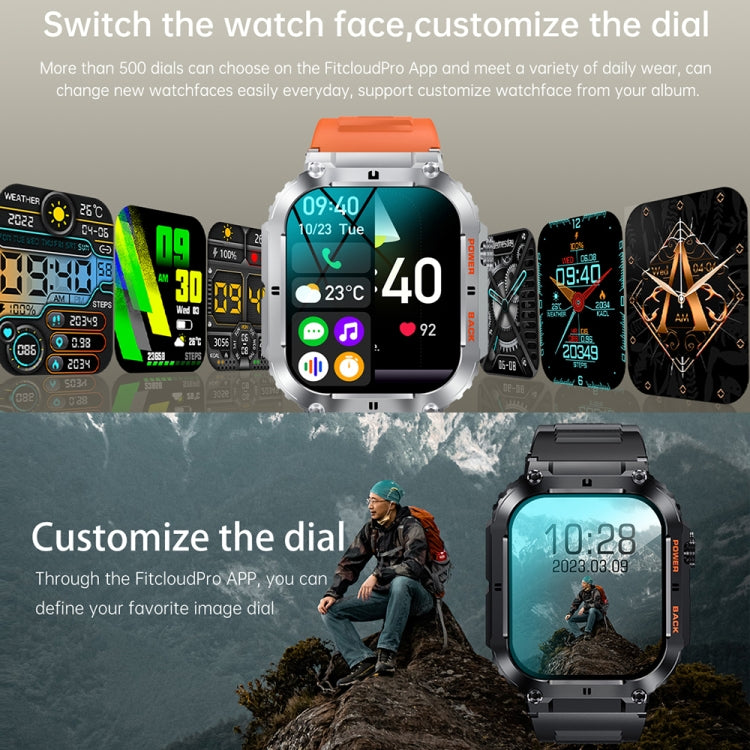 K57 Pro 1.96 Inch Bluetooth Call Music Weather Display Waterproof Smart Watch, Black, Orange�����...
