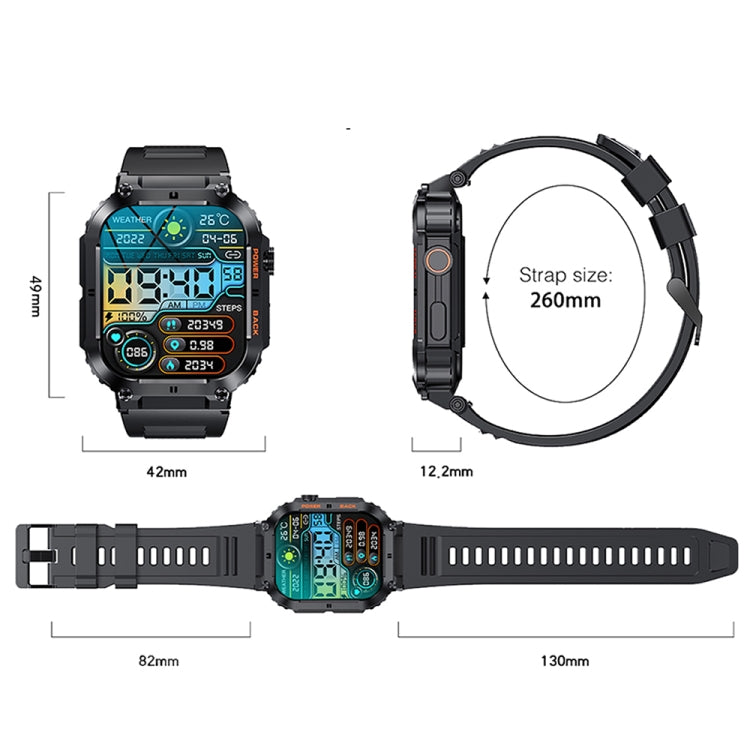 K57 Pro 1.96 Inch Bluetooth Call Music Weather Display Waterproof Smart Watch, Black, Orange�����...