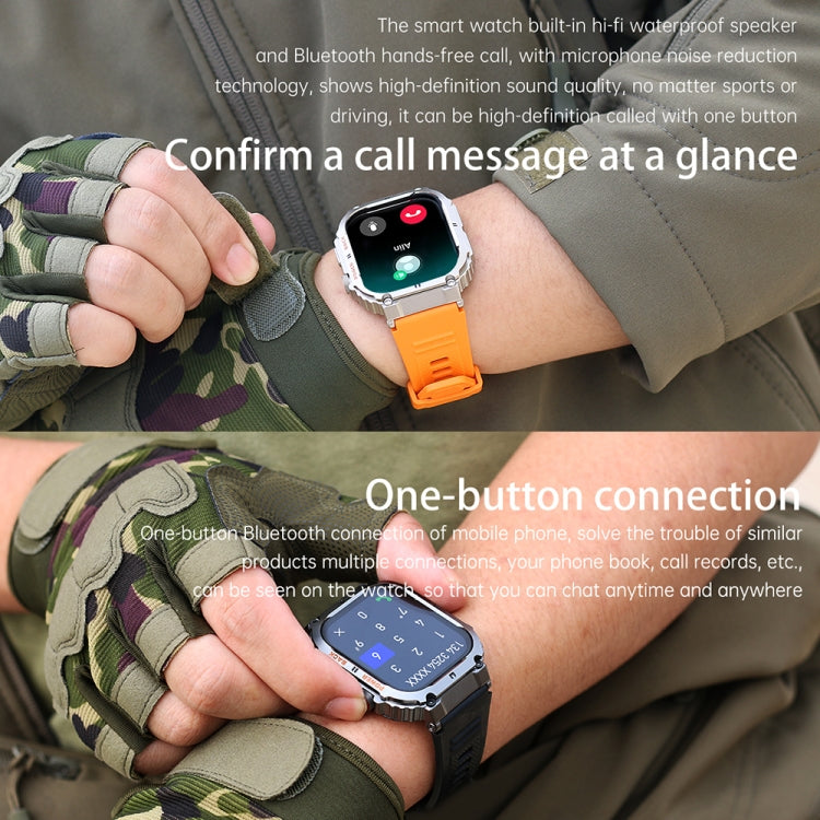K57 Pro 1.96 Inch Bluetooth Call Music Weather Display Waterproof Smart Watch, Black, Orange�����...