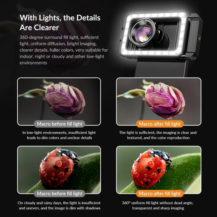APEXEL  Multifunctional Fill Light Phone Clip With 1/4 Inch & M17 M37 Thread Tnterface, APL-FL.23