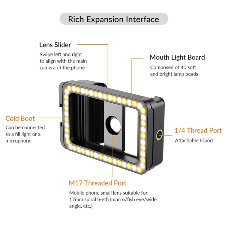 APEXEL  Multifunctional Fill Light Phone Clip With 1/4 Inch & M17 M37 Thread Tnterface, APL-FL.23