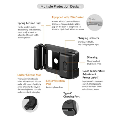 APEXEL  Multifunctional Fill Light Phone Clip With 1/4 Inch & M17 M37 Thread Tnterface, APL-FL.23