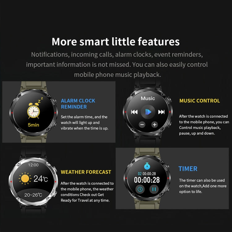 T30 1.6-inch Outdoor Sports Waterproof Smart Music Bluetooth Call Watch, Black, Dark Green�������...