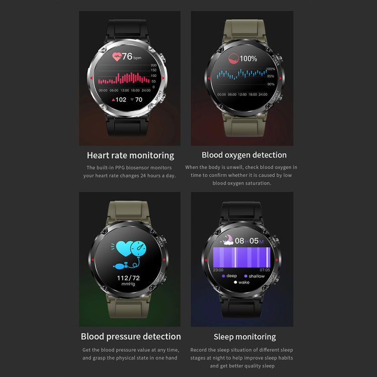 T30 1.6-inch Outdoor Sports Waterproof Smart Music Bluetooth Call Watch, Black, Dark Green�������...