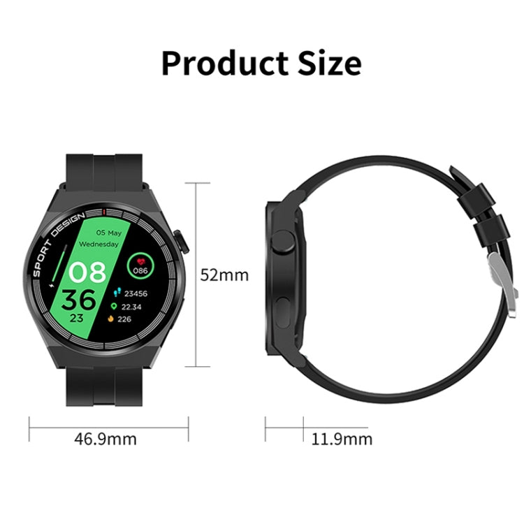 GT3Pro 1.28-Inch Health Monitoring Bluetooth Call Smart Watch With NFC, Black Silicone�����������...