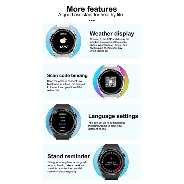 GT3Pro 1.28-Inch Health Monitoring Bluetooth Call Smart Watch With NFC, Black Silicone�����������...