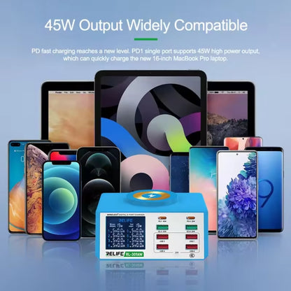 RELIFE RL-309AW  QC3.0 PD Fast Wireless Charger With LCD Display 8 Ports, RL-309AW  EU Plug������...
