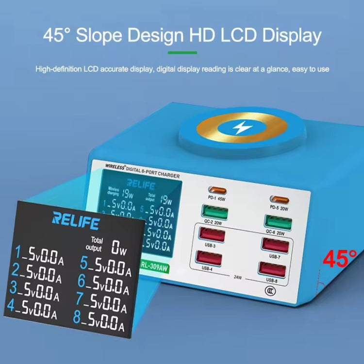 RELIFE RL-309AW  QC3.0 PD Fast Wireless Charger With LCD Display 8 Ports, RL-309AW  EU Plug������...