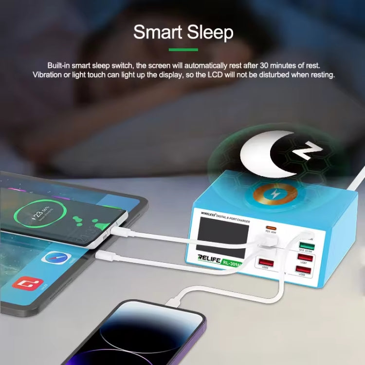 RELIFE RL-309AW  QC3.0 PD Fast Wireless Charger With LCD Display 8 Ports, RL-309AW  EU Plug������...