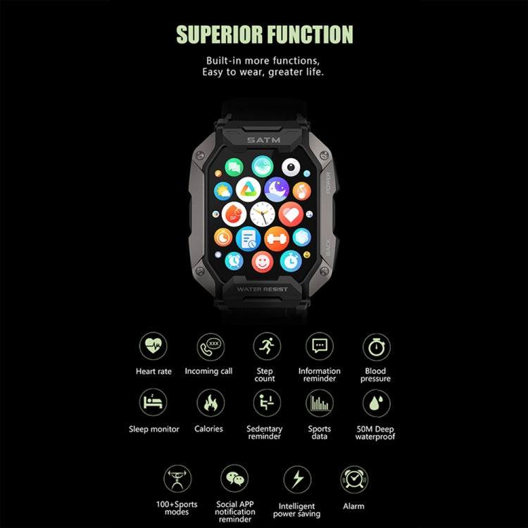 C20Plus 1.81-inch Health Monitoring Waterproof Bluetooth Call Smart Watch, Black, Green����������...