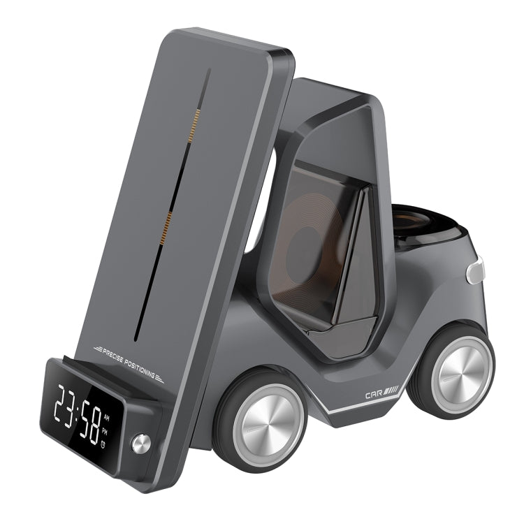 T20 5-in-1 Car-shaped Desktop Alarm Clock Wireless Charger with Atmosphere Light, White, Gray����...