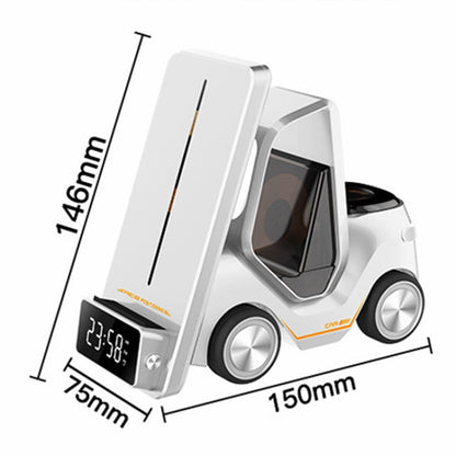 T20 5-in-1 Car-shaped Desktop Alarm Clock Wireless Charger with Atmosphere Light, White, Gray����...