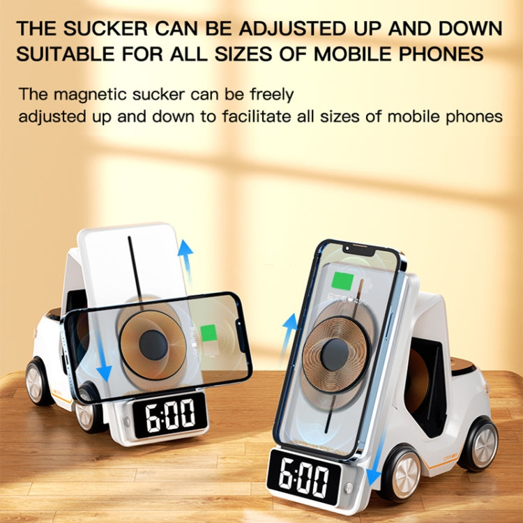 T20 5-in-1 Car-shaped Desktop Alarm Clock Wireless Charger with Atmosphere Light, White, Gray����...