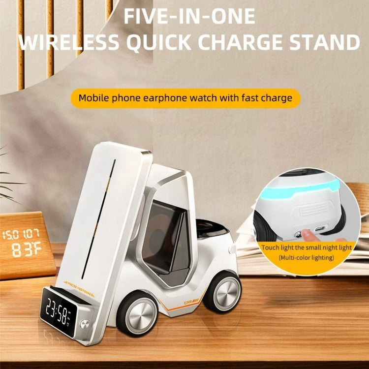 T20 5-in-1 Car-shaped Desktop Alarm Clock Wireless Charger with Atmosphere Light, White, Gray����...