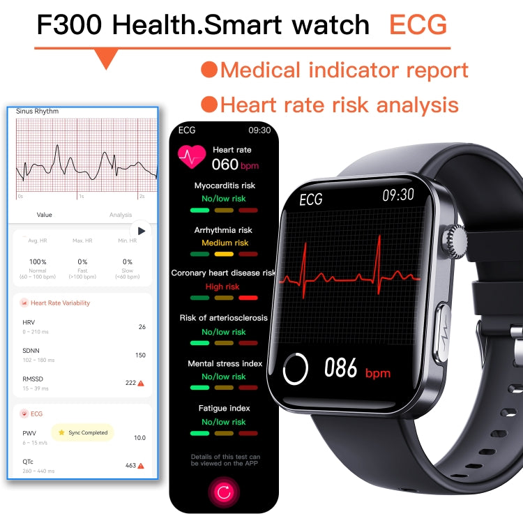 F300  2.1-Inch Screen Smart Watch Supports Bluetooth Calls/ECG/Blood Composition Analysis/50+ Spo...