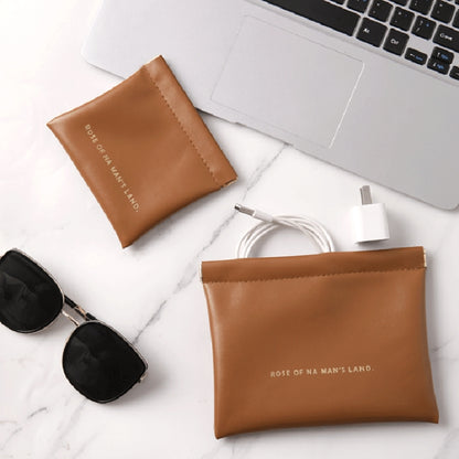 2pcs /Set PU Data Cable Earphone Storage Bag Mini Portable Lipstick Pouch Coin Purse, Large+Small