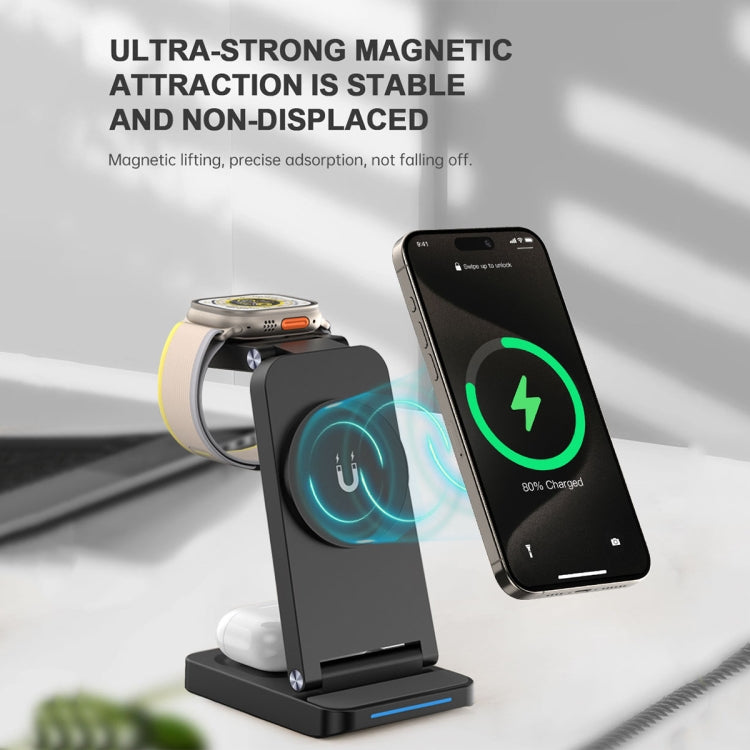 S90-3 3-in-1 Magnetic Folding Wireless Charger Phone Earphone Watch Fast Charging Stand