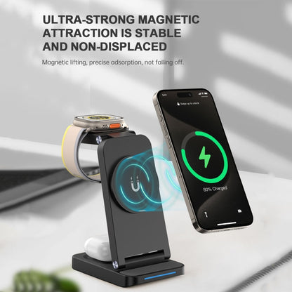 S90-3 3-in-1 Magnetic Folding Wireless Charger Phone Earphone Watch Fast Charging Stand