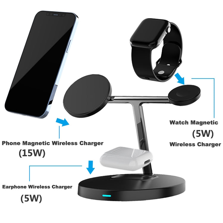D10 3-In-1 15W Magnetic Mobile Phone Earphone Watch Wireless Fast Charger
