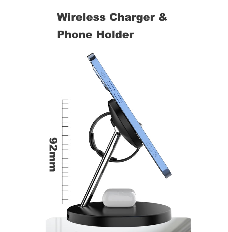 D10 3-In-1 15W Magnetic Mobile Phone Earphone Watch Wireless Fast Charger