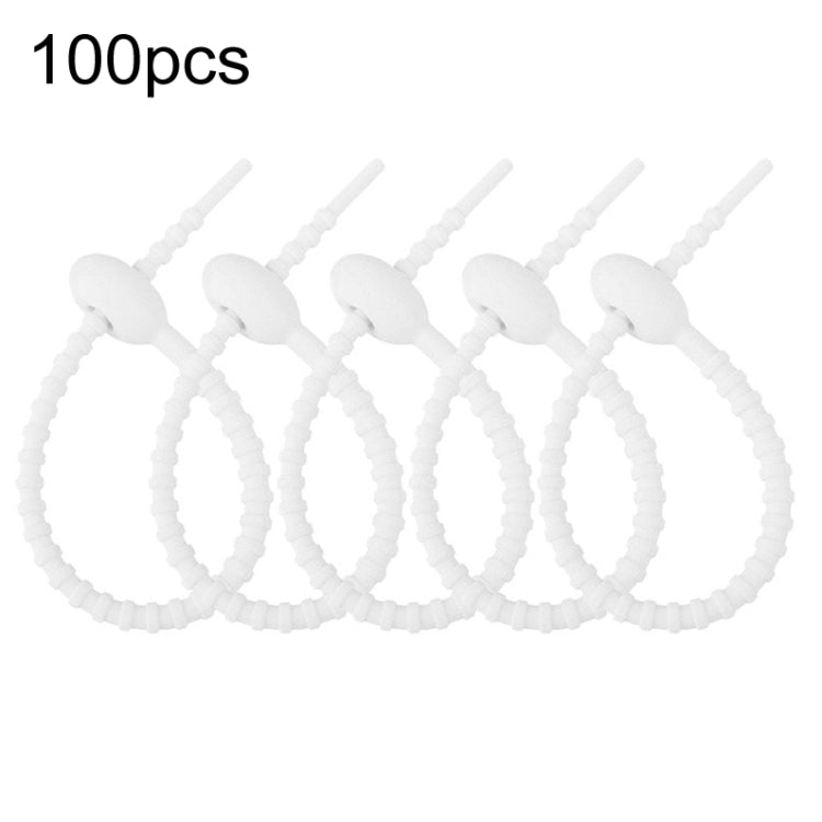 100pcs /Pack Silicone Ties Multi-Use Food Bag Clip Data Cable Winder Organizer, 15cm White�������...