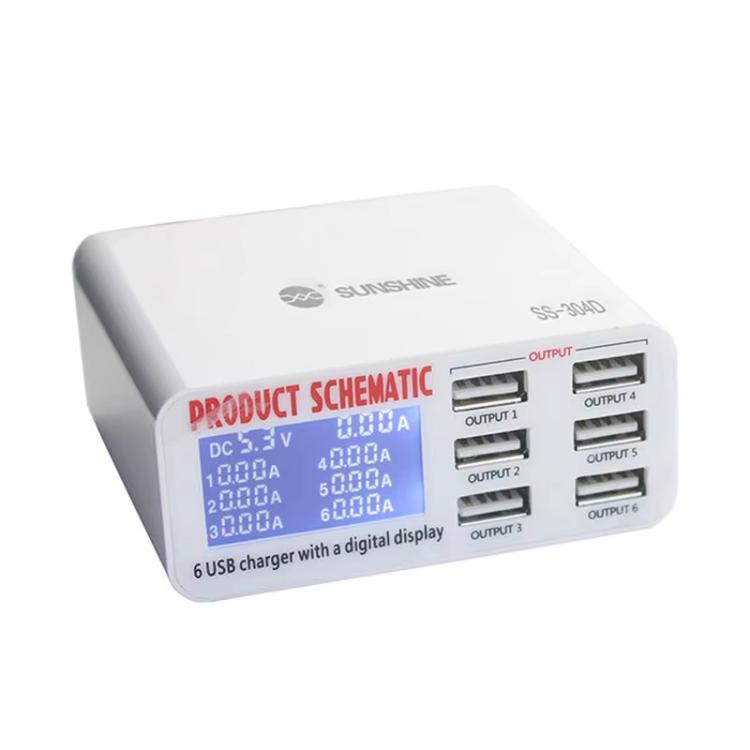 SUNSHINE SS-304D 6-Port USB Smart Charger Multi-Port Digital Display Fast Charging For Mobile Pho...