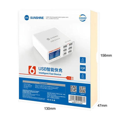 SUNSHINE SS-304D 6-Port USB Smart Charger Multi-Port Digital Display Fast Charging For Mobile Pho...