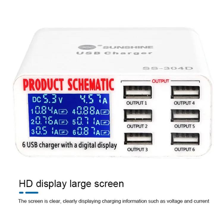 SUNSHINE SS-304D 6-Port USB Smart Charger Multi-Port Digital Display Fast Charging For Mobile Pho...