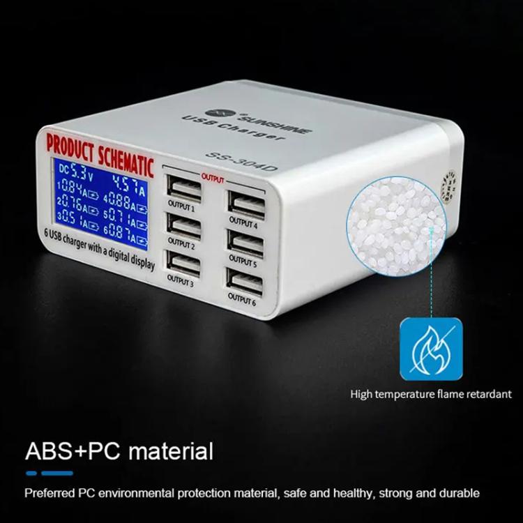 SUNSHINE SS-304D 6-Port USB Smart Charger Multi-Port Digital Display Fast Charging For Mobile Pho...