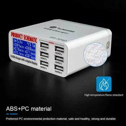 SUNSHINE SS-304D 6-Port USB Smart Charger Multi-Port Digital Display Fast Charging For Mobile Pho...