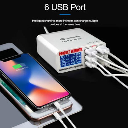 SUNSHINE SS-304D 6-Port USB Smart Charger Multi-Port Digital Display Fast Charging For Mobile Pho...