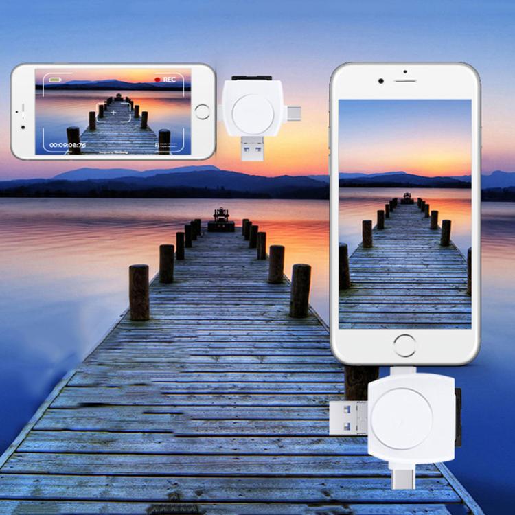 USB-A To USB-C / Type-C + Micro USB + 8 Pin 6-In-1 Round Multifunctional Card Reader