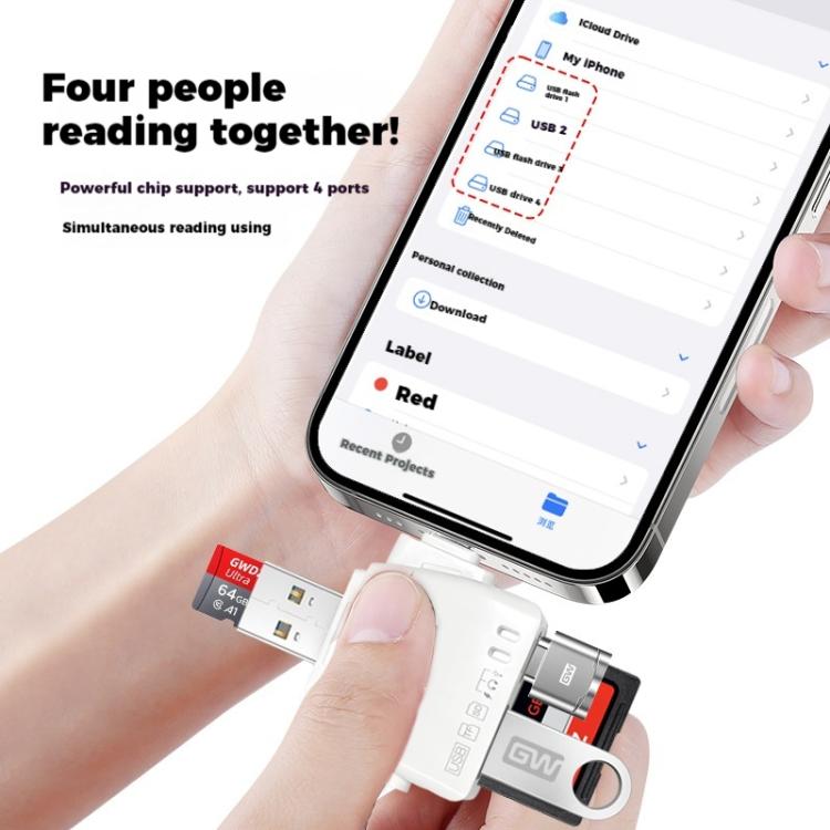 AJ-701 USB-A To USB-C / Type-C + Micro USB + 8 Pin 7-In-1 Universal Card Reader