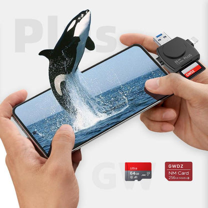 USB 3.0 To USB-C / Type-C / 8 Pin 6-In-1 Multifunctional TF / SD / NM Card Reader