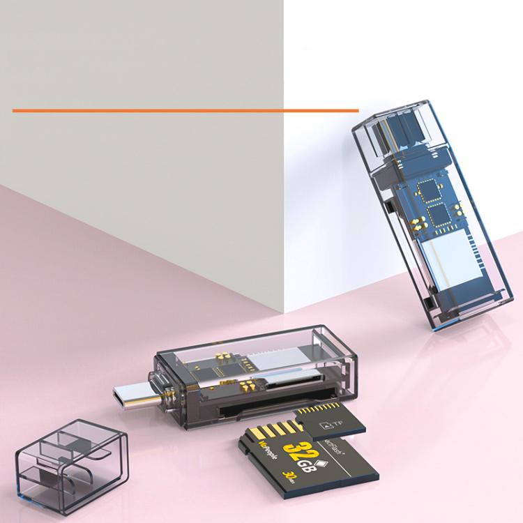 Transparent Card Reader for PC/Laptop/Smartphone, USB-C/Type-C To SD/TF, 8 Pin To SD/TF����������...