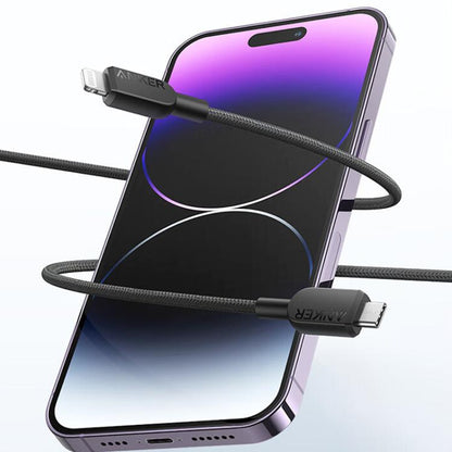 ANKER MFi Type-C To 8 Pin Fast Charging Braided Cable, 0.9m White, 0.9m Black, 1.8m White��������...