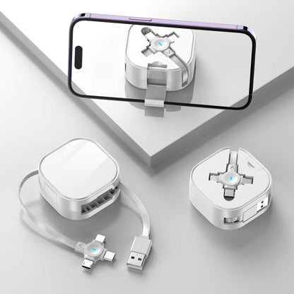 120cm Portable 3 In 1 Fast Charging Cable With Mobile Phone Holder Light Retractable Data Cable