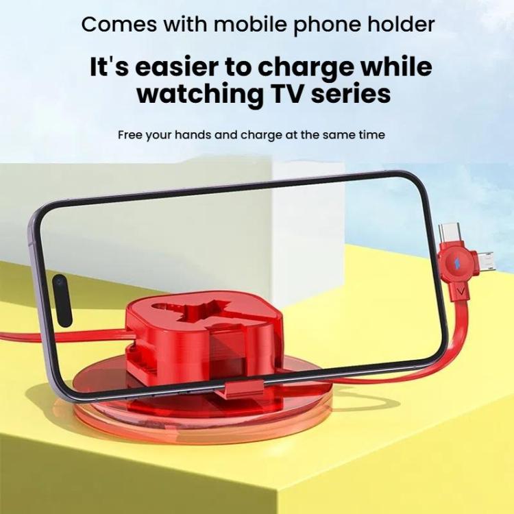 120cm Portable 3 In 1 Fast Charging Cable With Mobile Phone Holder Light Retractable Data Cable