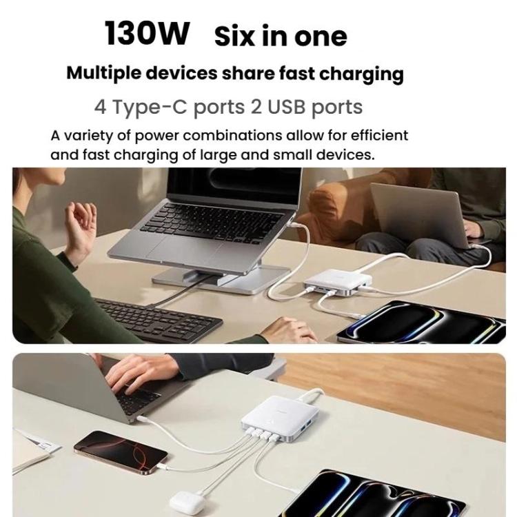 ANKER A2155  4 Type-C+2 USB Ports GaN Desktop Charging Dock 130W High-Power 6 In 1 Charger
