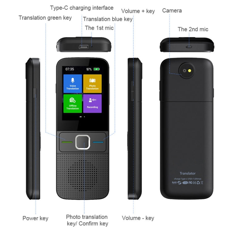T10 Portable WIFI Smart Voice Translator Smart Business Travel Real Time AI Translator Translatio...